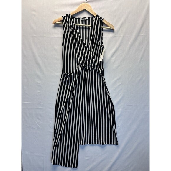 Bar III Womens Striped Wrap Asymmetrical Dress Black White XS NWT - Picture 1 of 8
